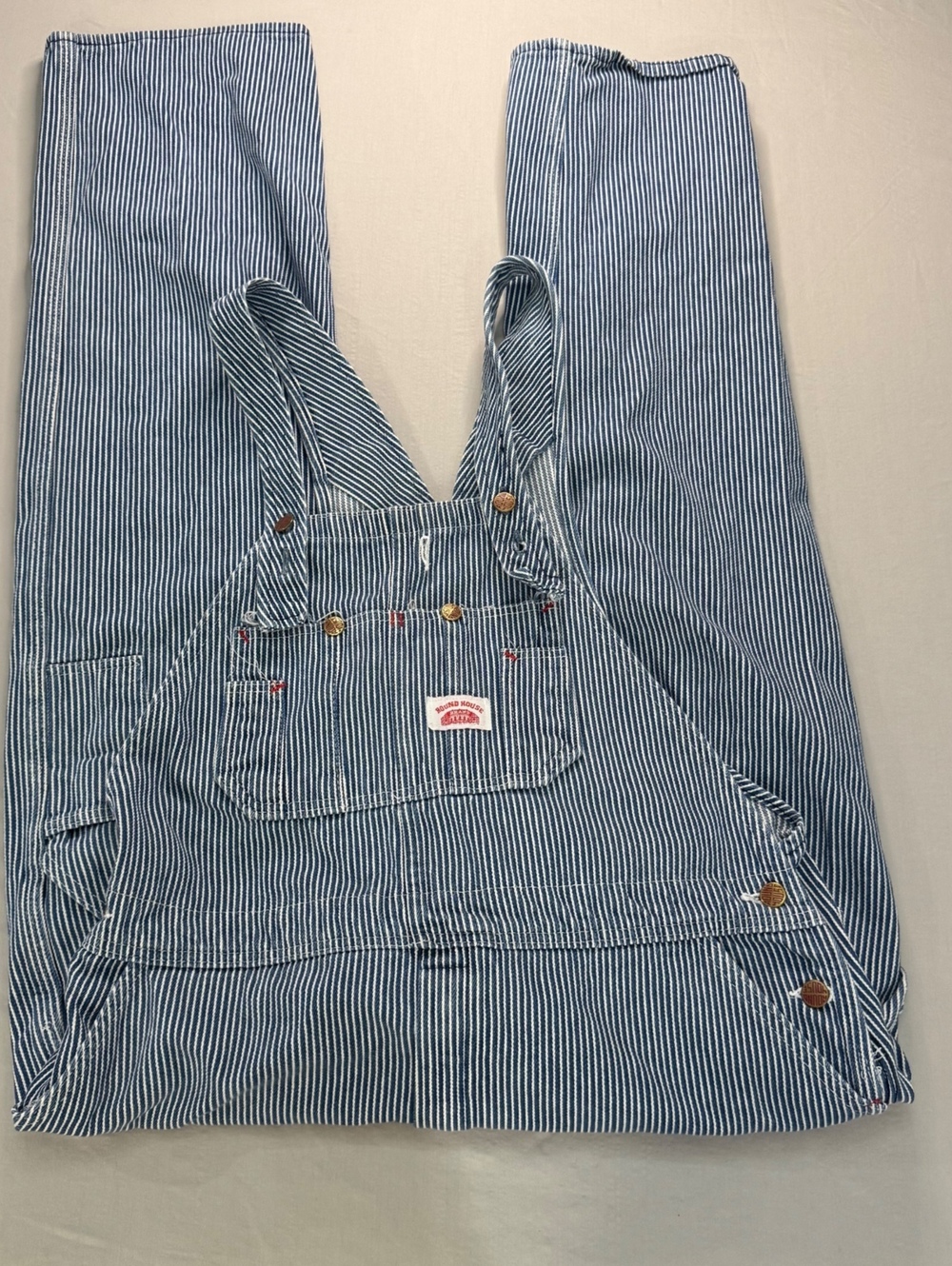 Round House Hickory Stripe Bib Overalls Men’s 42x30 Blue White Railroad Workwear